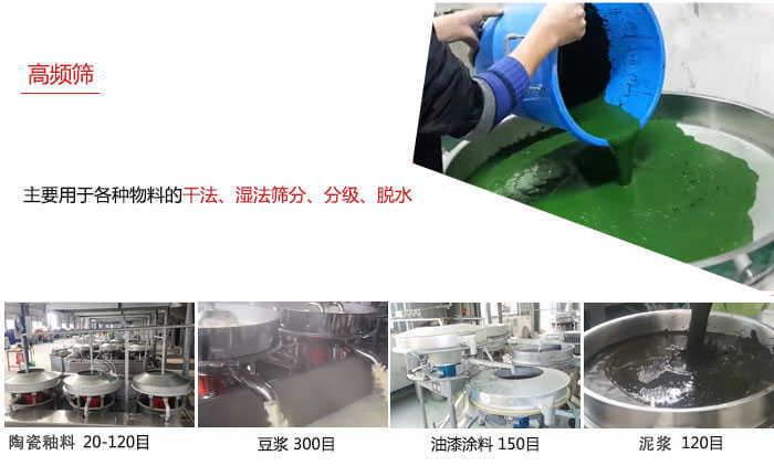 用于各種物料的干法，濕法，分級，脫水等功能